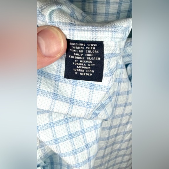 HART SCHAFFNER MARX Shirt size M white blue plaid Button up short sleeve - Picture 5 of 6